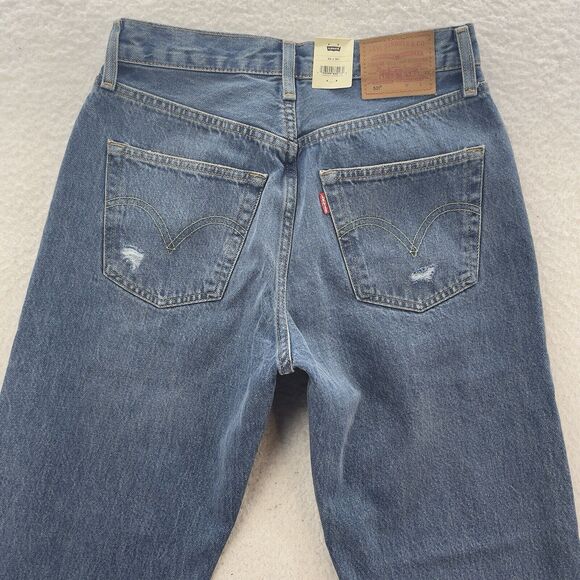 Levi's 501 '90s Jeans Women 26x30 Blue Straight Destroyed Button Fly Denim Big E - Picture 11 of 16